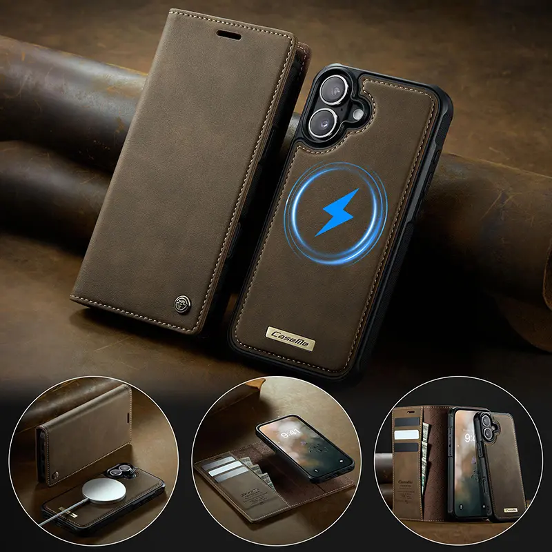 Étui portefeuille magnétique CaseMe marron iPhone 17
