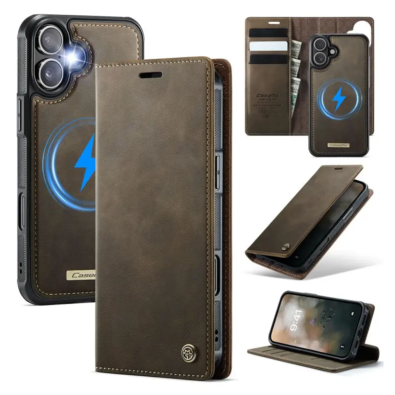 Étui Portefeuille CaseMe Marron avec Coque Détachable pour iPhone 17