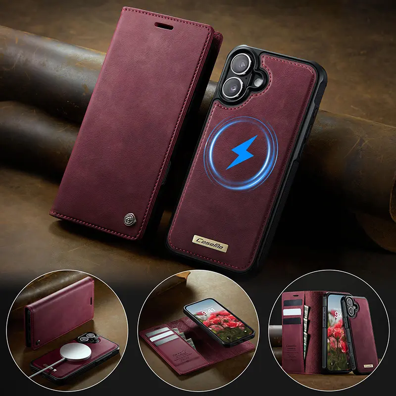Étui portefeuille magnétique CaseMe rouge iPhone 17