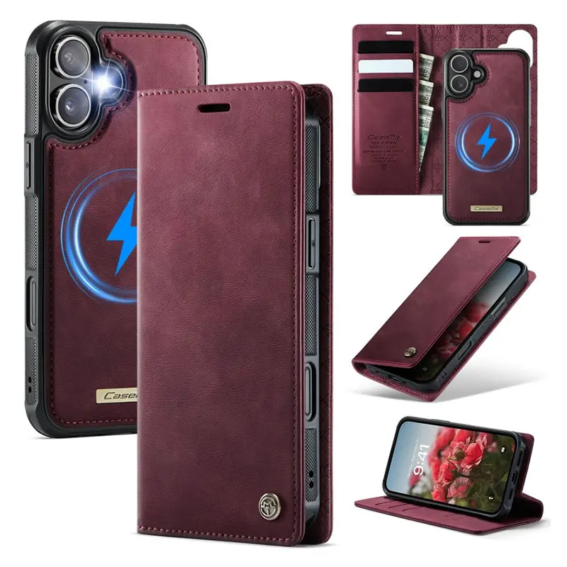 Étui Portefeuille CaseMe Rouge avec Coque Détachable pour iPhone 17