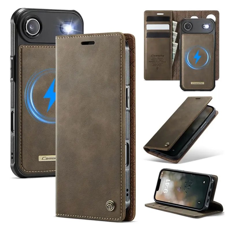 Étui Portefeuille CaseMe Marron avec Coque Détachable pour iPhone Air