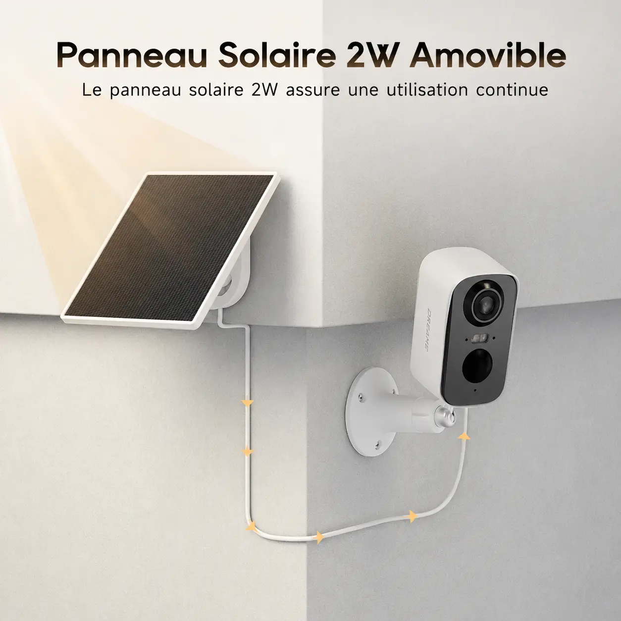 Panneau solaire 2W amovible et déportable pour alimentation continue caméra DREAME