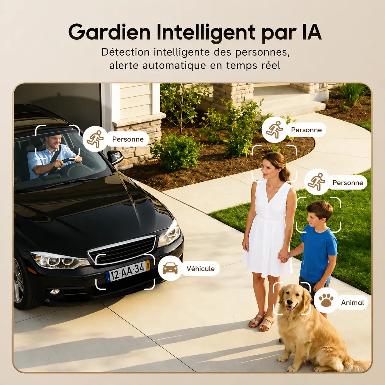 Gardien intelligent par IA détection des personnes véhicules et animaux caméra DREAME