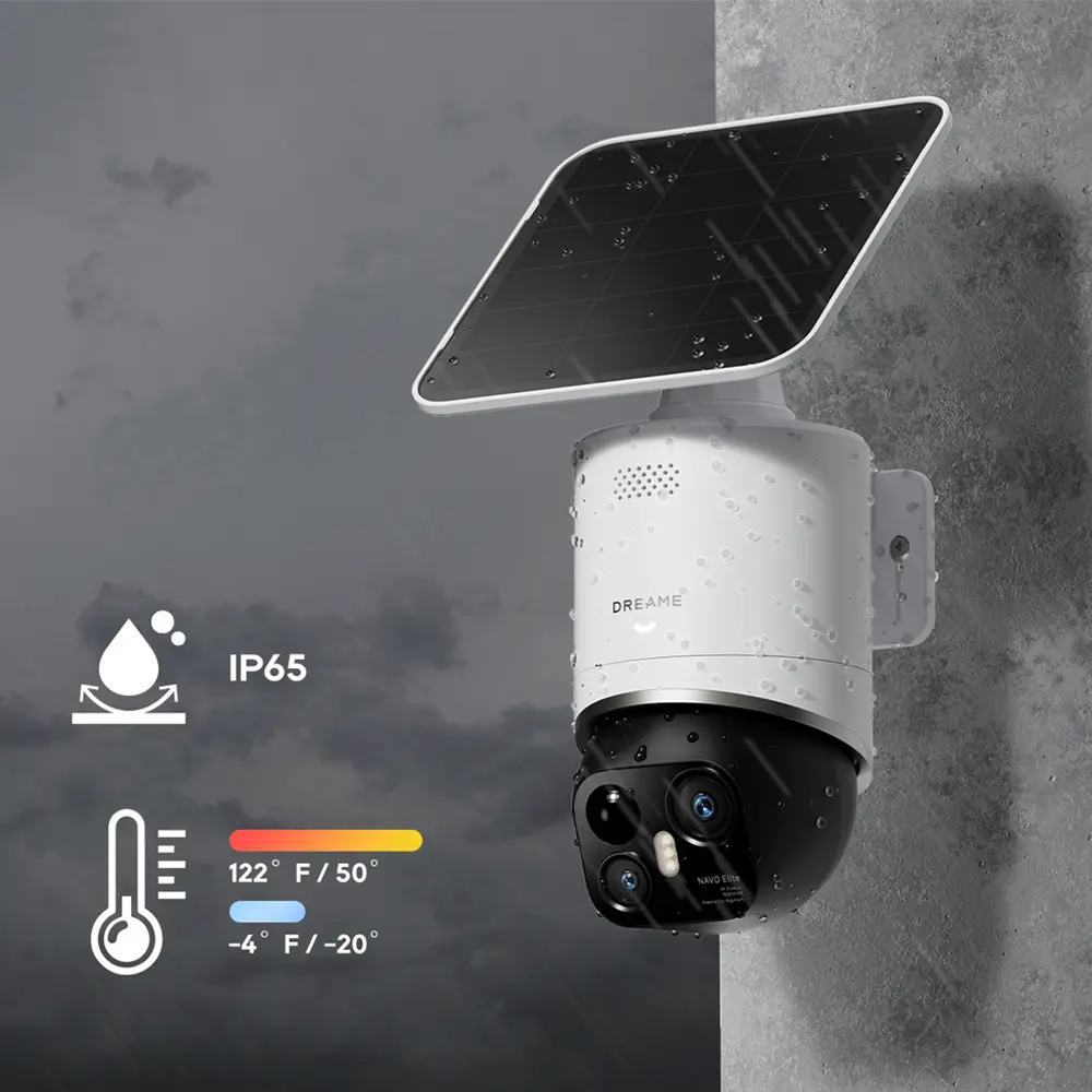 Caméra DREAME Navo Elite 1 résistance IP65 aux intempéries et températures extrêmes
