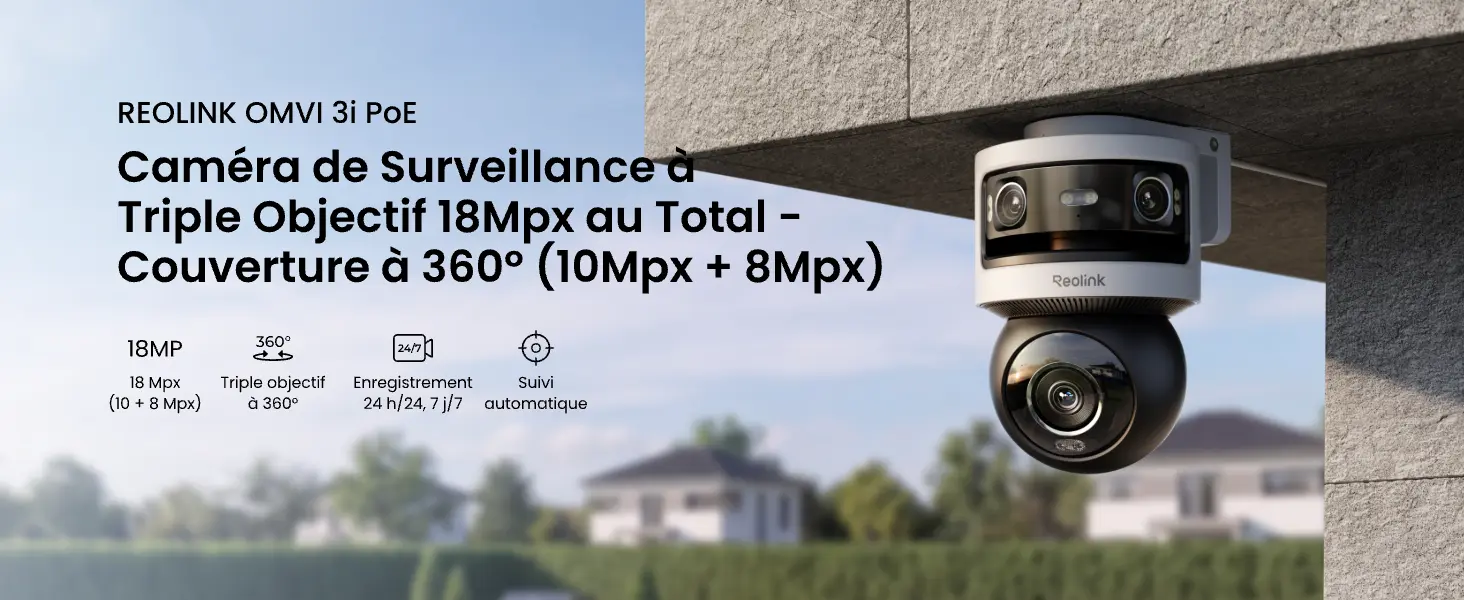 Caméra de surveillance Reolink OMVI 3i PoE à triple objectif avec résolution totale 18Mpx et couverture panoramique à 360 degrés