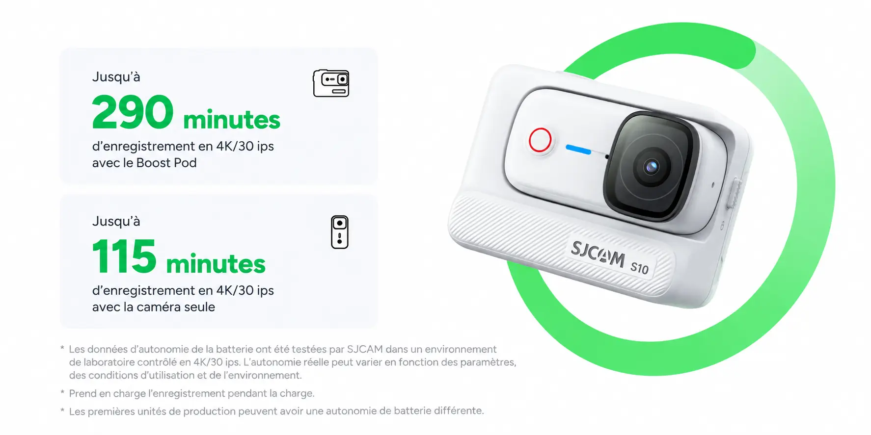 SJCAM S10 avec jusqu'à 290 minutes d'autonomie avec le Boost Pod