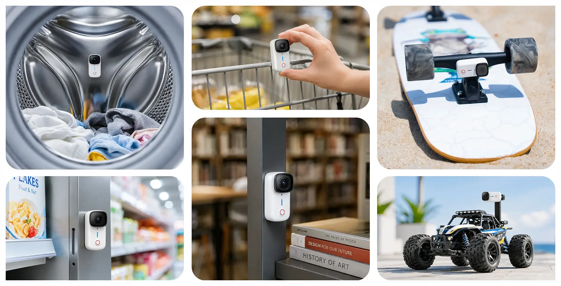Exemples d'utilisation de la fixation magnétique de la caméra SJCAM S10 sur différentes surfaces