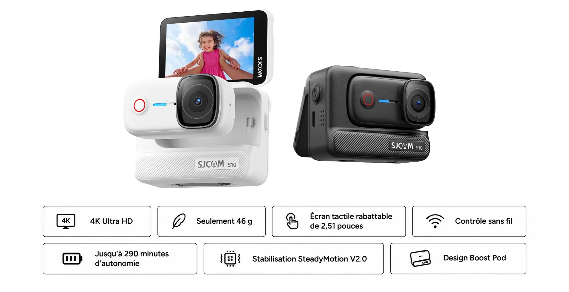 SJCAM S10 avec Boost Pod et principales caractéristiques de la caméra sportive 4K