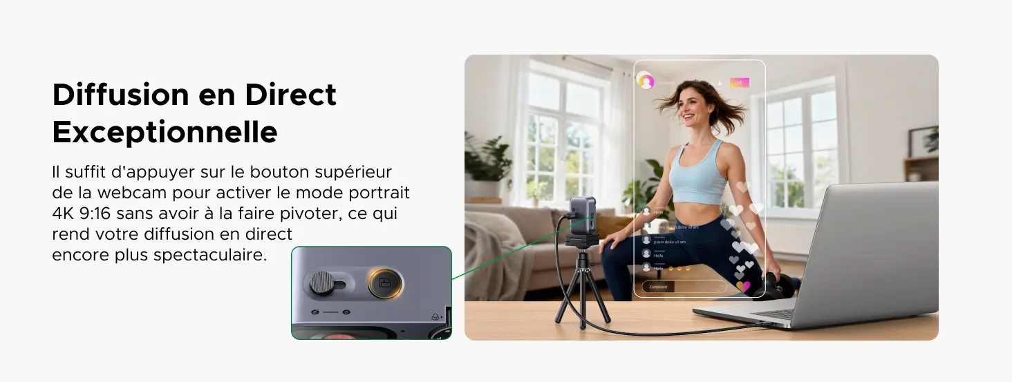 Caméra UGREEN FineCam Pro 4K avec mode portrait 9:16 pour diffusion en direct