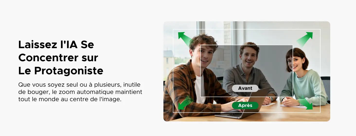 UGREEN FineCam Pro 4K – cadrage automatique par IA pour garder les personnes au centre de l'image