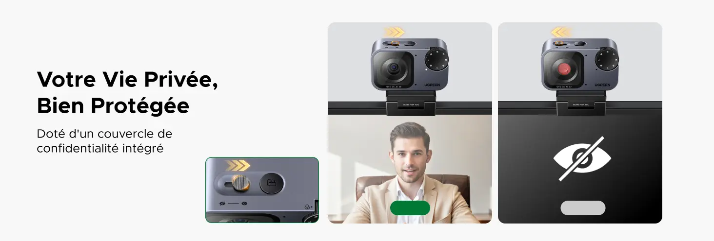 UGREEN FineCam Pro 4K – cache de confidentialité intégré pour protéger votre vie privée