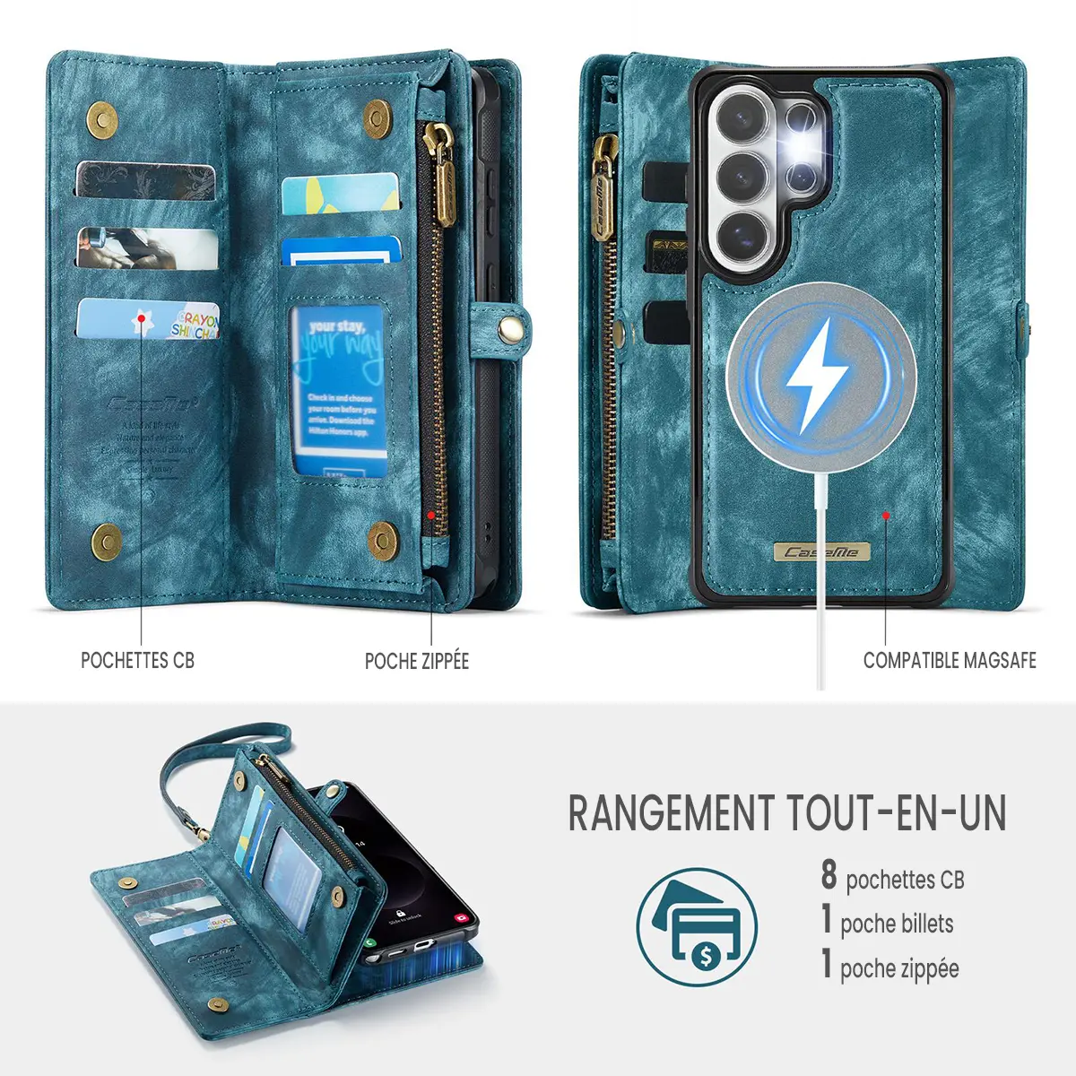 Galaxy S26 Ultra - Étui Portefeuille CaseMe avec Coque Détachable Bleue