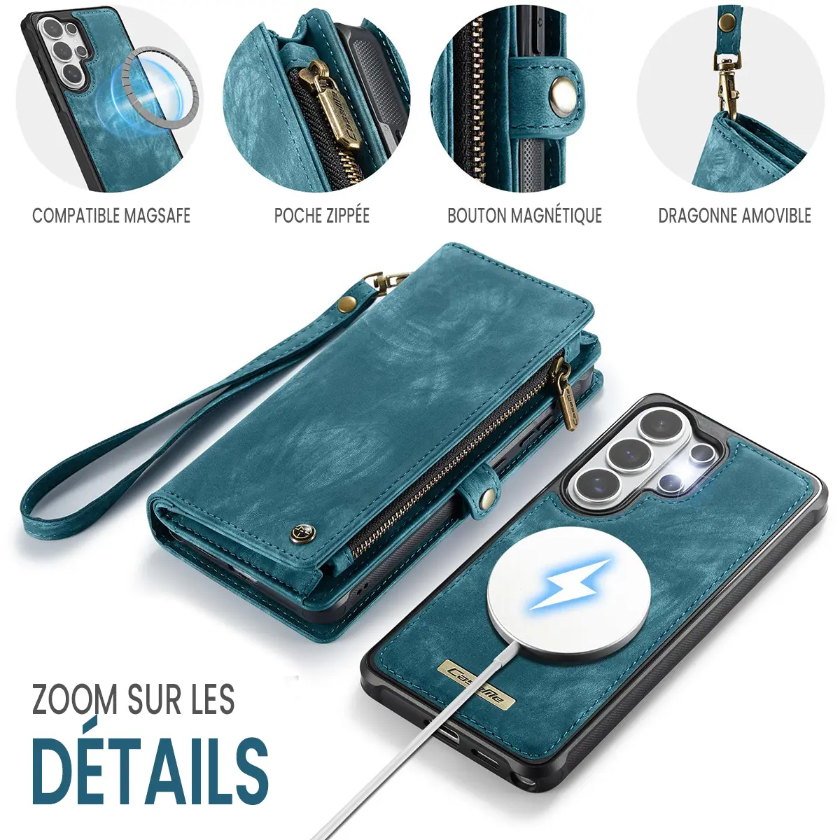 Galaxy S26 Ultra - Étui Portefeuille CaseMe avec Coque Détachable Bleue