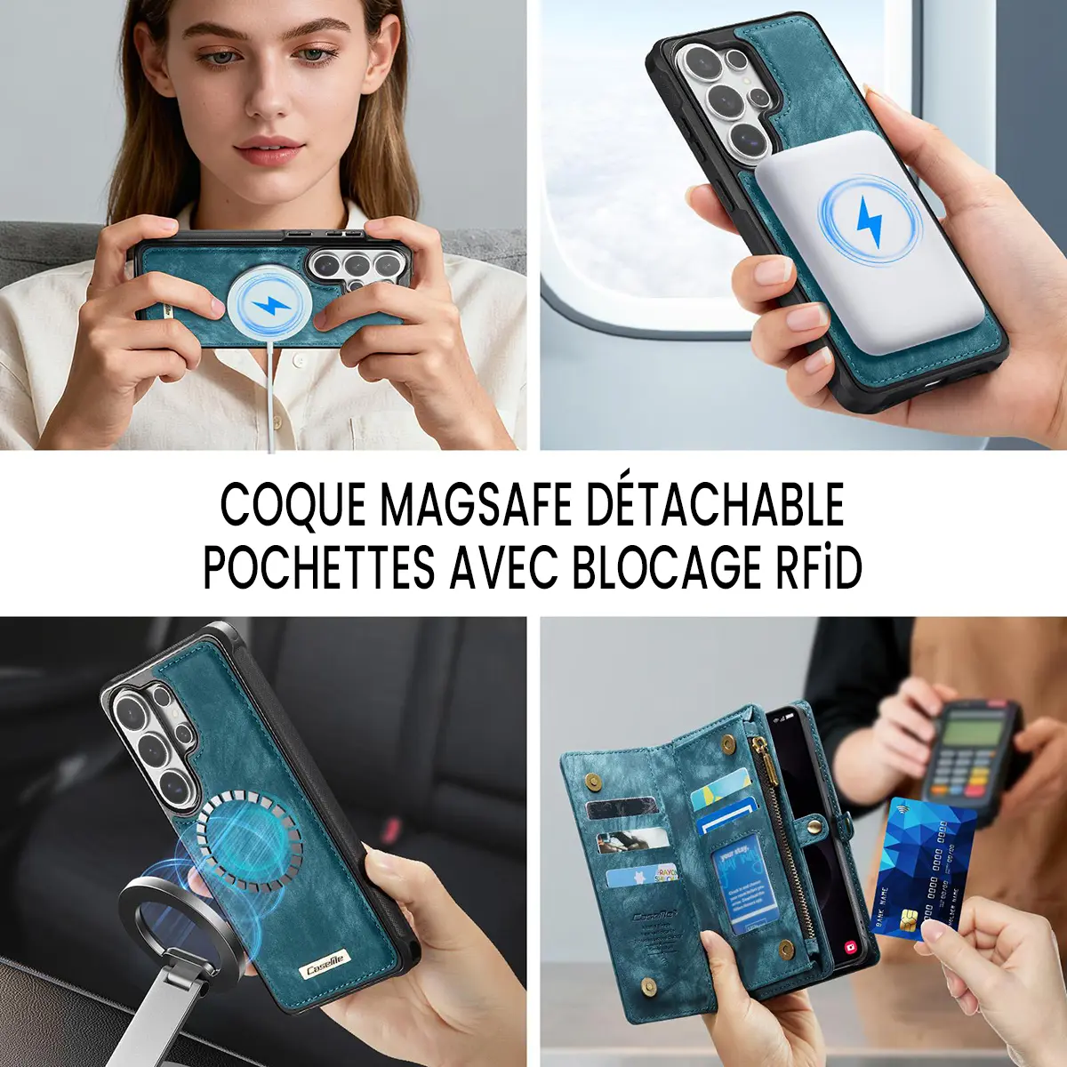 Galaxy S26 Ultra - Étui Portefeuille CaseMe avec Coque Détachable Bleue