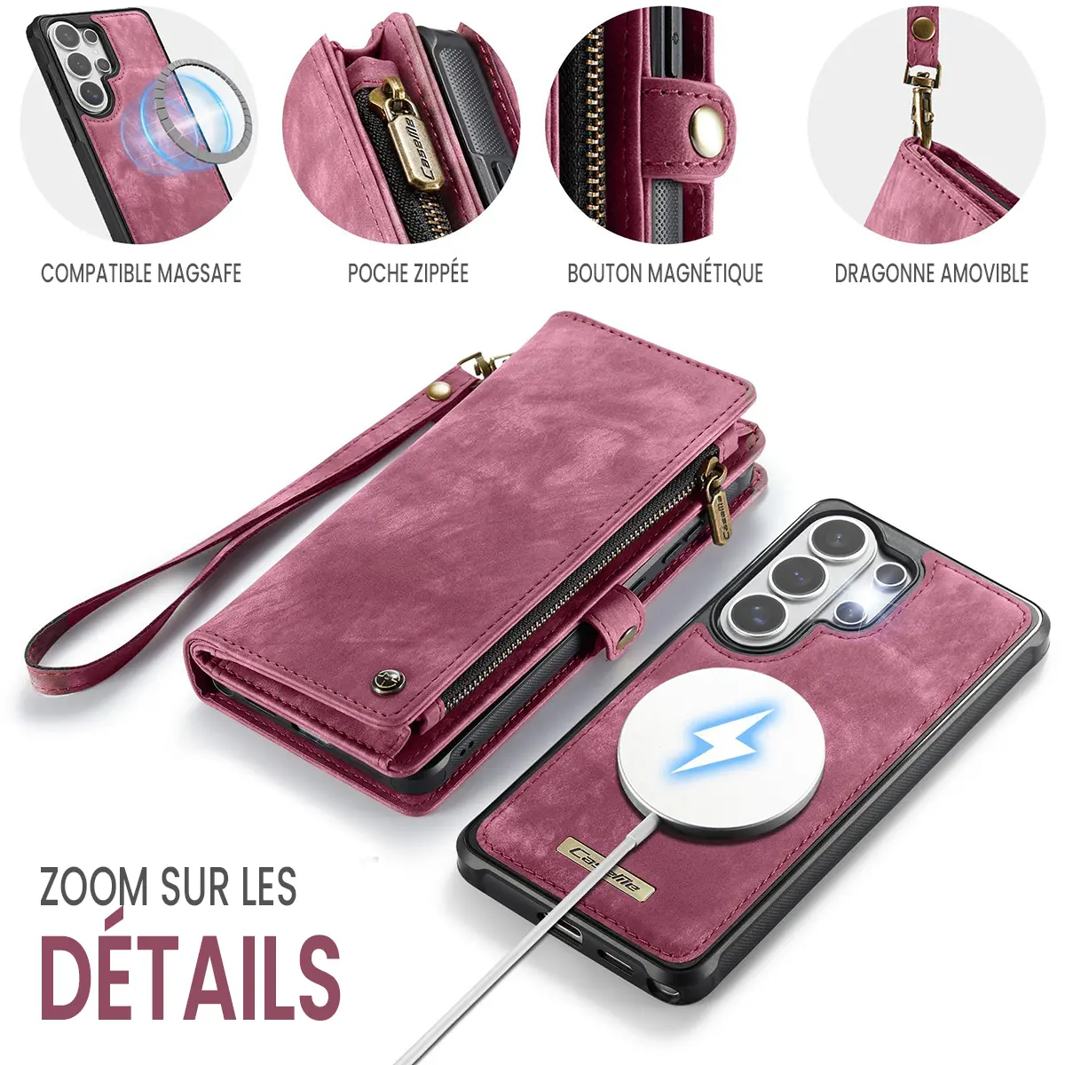 Galaxy S26 Ultra - Étui Portefeuille CaseMe avec Coque Détachable Rouge