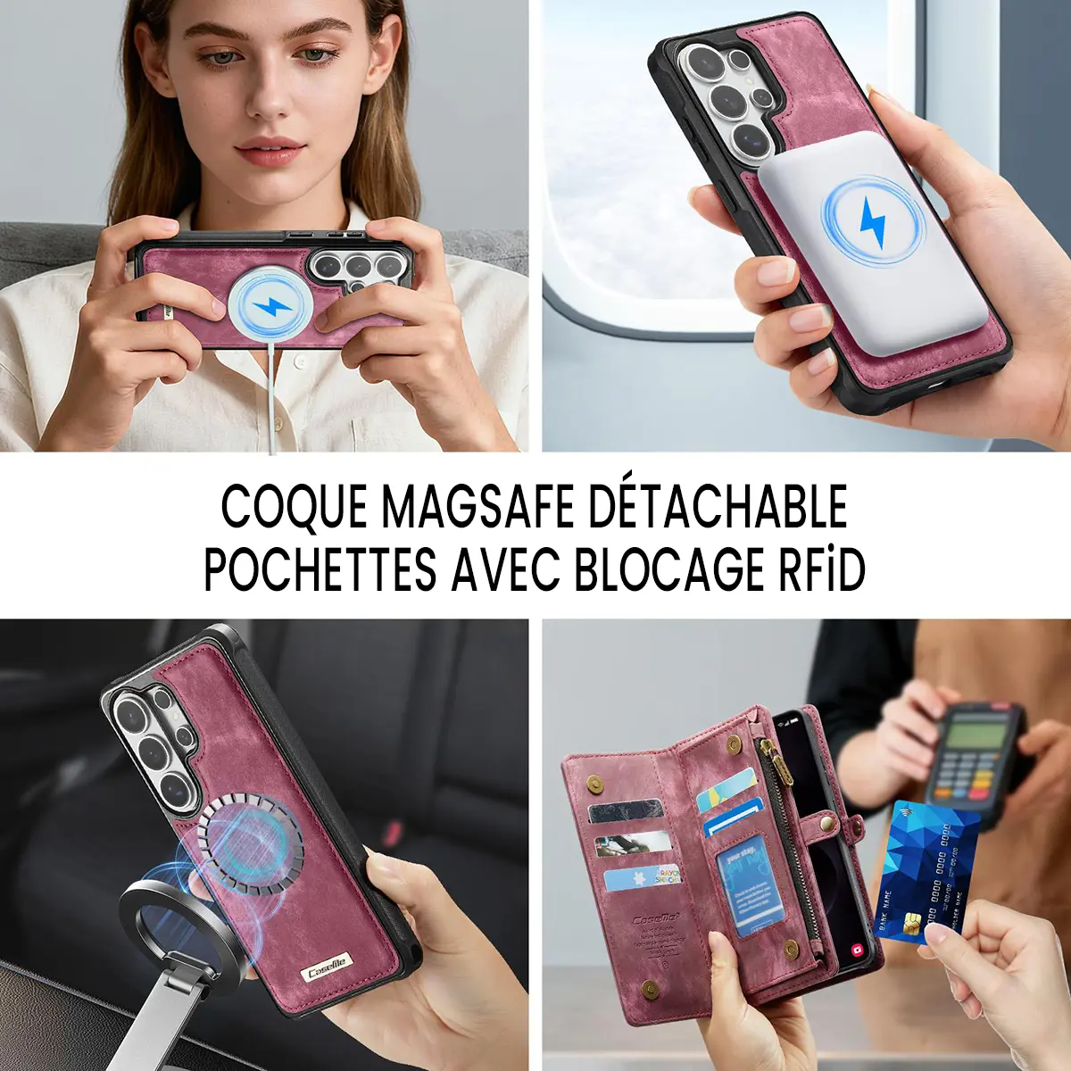 Galaxy S26 Ultra - Étui Portefeuille CaseMe avec Coque Détachable Rouge