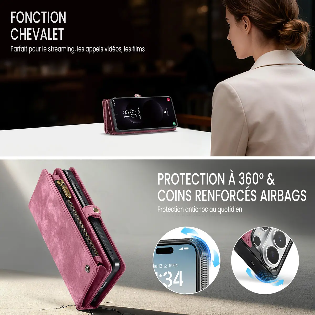 Galaxy S26 Ultra - Étui Portefeuille CaseMe avec Coque Détachable Rouge