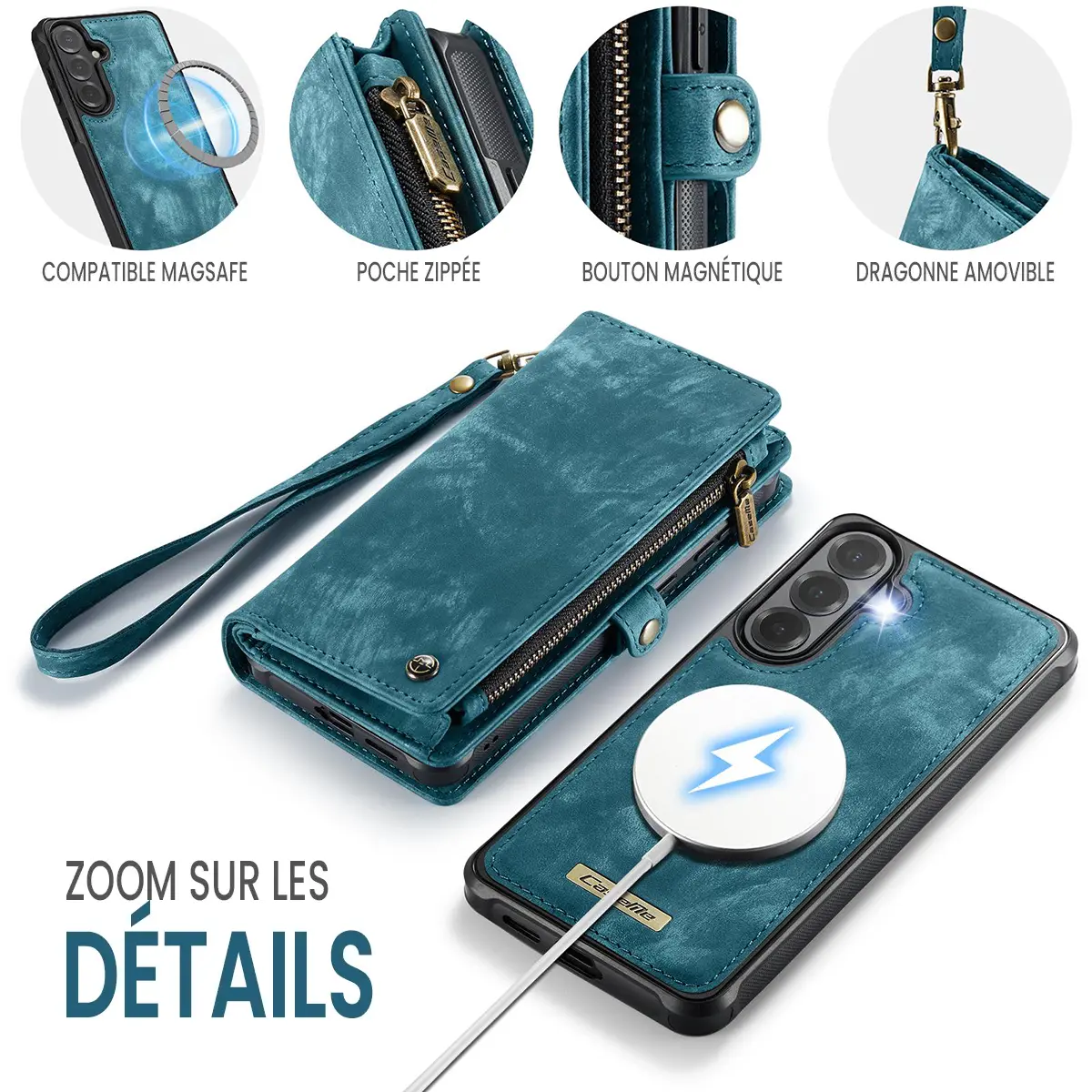 Galaxy S26 Plus - Étui Portefeuille CaseMe avec Coque Détachable Bleue