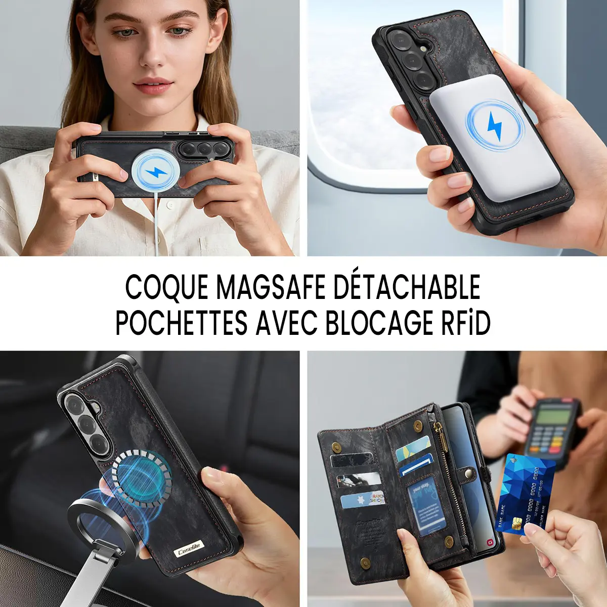 Galaxy S26 Plus - Étui Portefeuille CaseMe avec Coque Détachable Noire