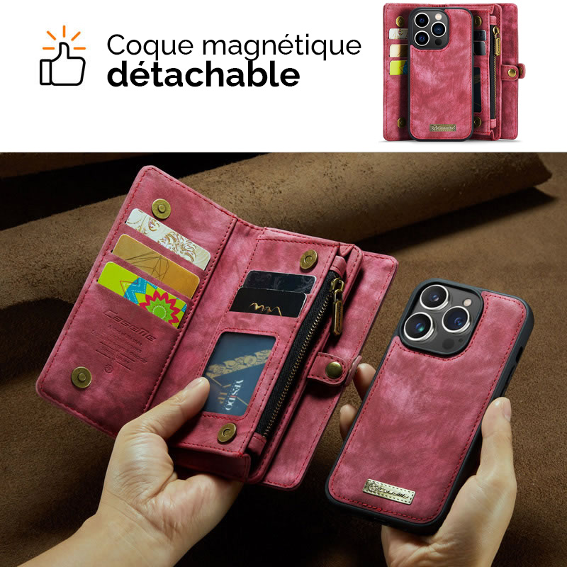 Étui Portefeuille CaseMe avec Coque Détachable pour iPhone 15 Pro Max