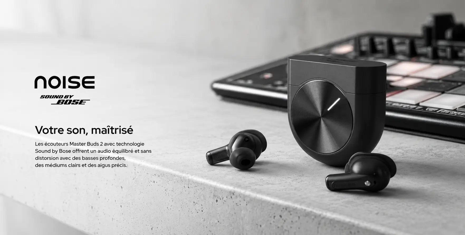 Écouteurs sans fil Noise Master Buds 2 avec boîtier de charge et technologie Sound by Bose pour un son équilibré