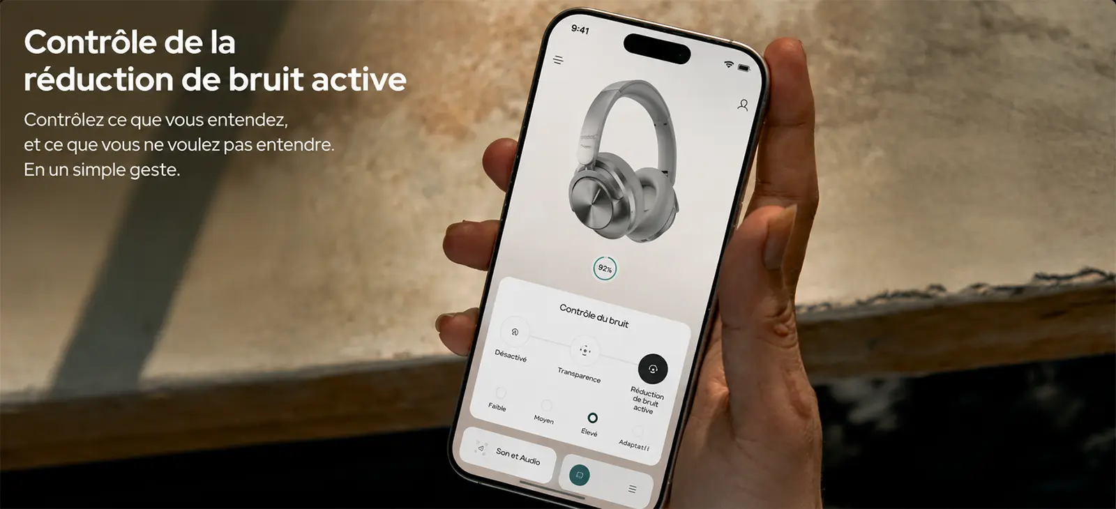 Application Noise Audio du Master Buds Max avec contrôle de la réduction de bruit active