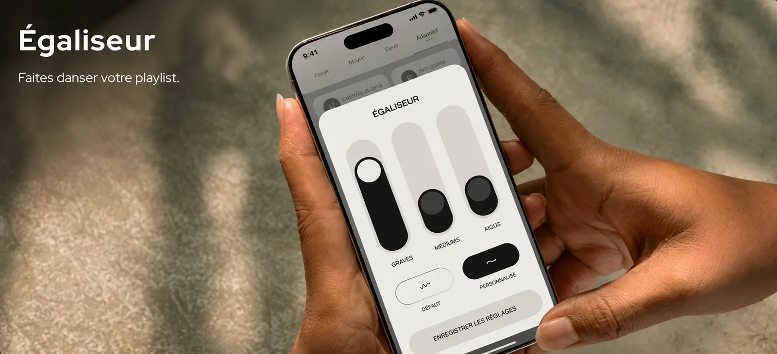 Égaliseur personnalisable du casque Noise Master Buds Max dans l'application Noise Audio