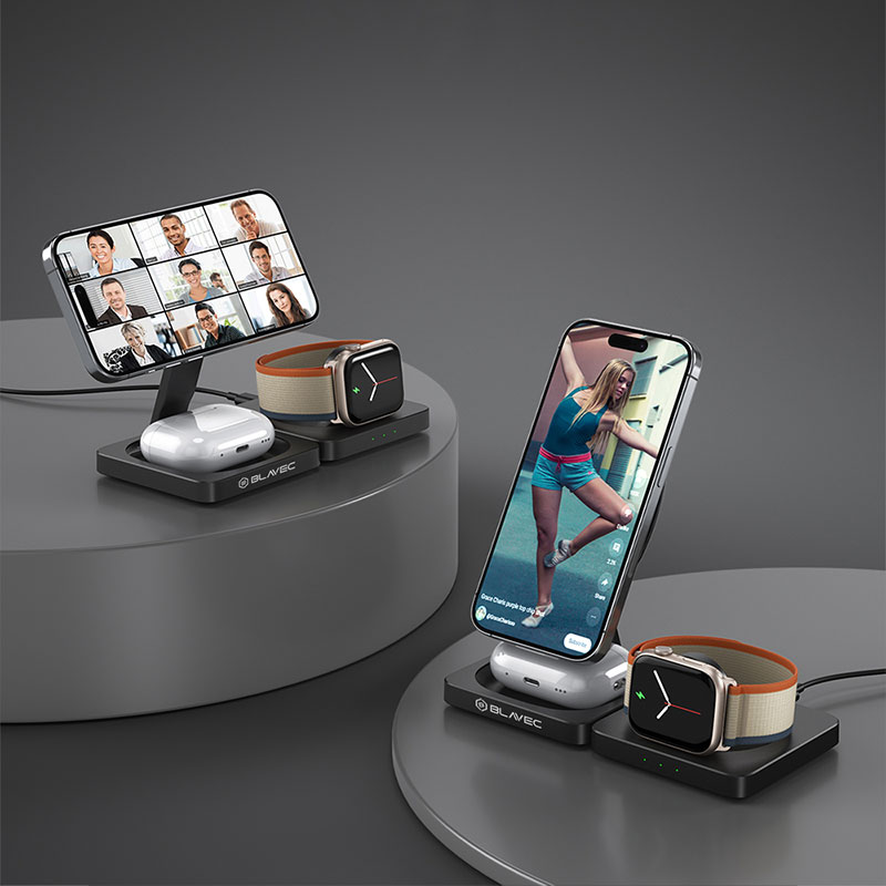 Chargeur Induction Pliable 3-en-1 BLAVEC BQI-02 Compatible MagSafe