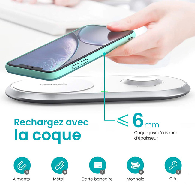 Chargeur Induction CHOETECH T317 Pour Smartphone & Apple Watch Certifié MFi