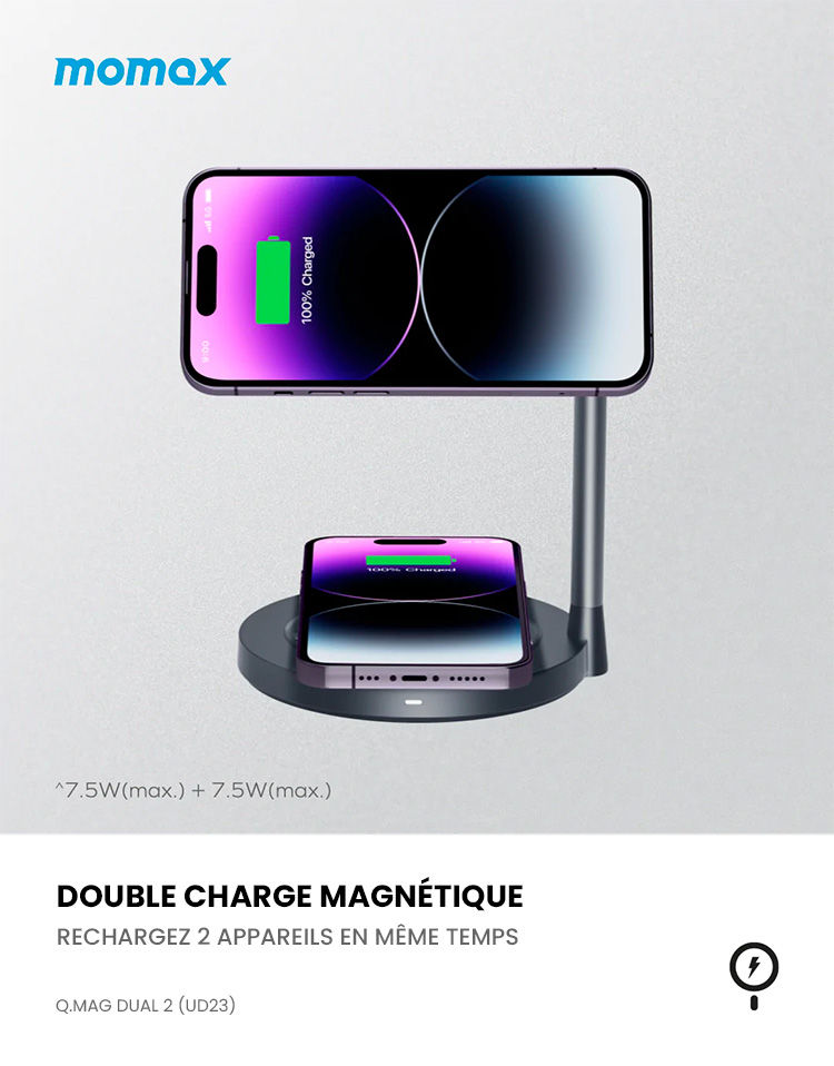 Double Chargeur Induction MOMAX Q.Mag Dual 2 Compatible MagSafe