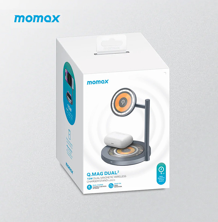 Double Chargeur Induction MOMAX Q.Mag Dual 2 Compatible MagSafe