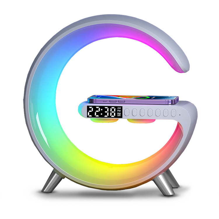 Chargeur Induction Multifonction - Enceinte Bluetooth | Lumière d'Aube | Lampe RVB Multicolore | Horloge | Réveil