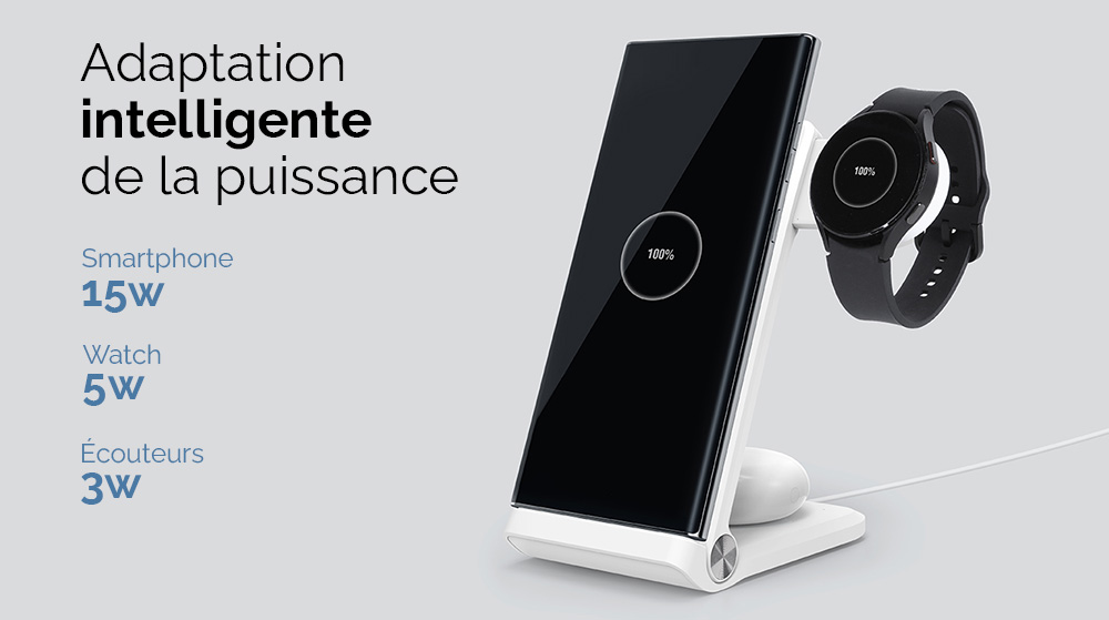 Chargeur Induction 3-en-1 NILLKIN PowerTrio avec Chargeur Amovible pour Samsung / Huawei / Garmin Watch