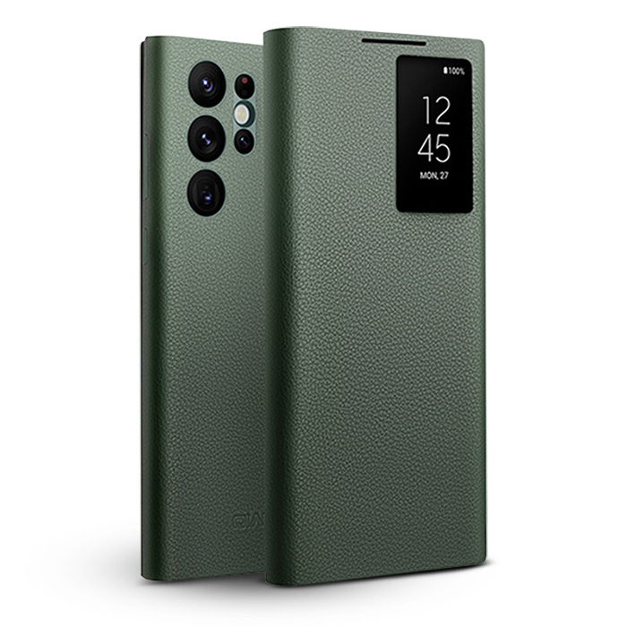 Étui Fenêtre QIALINO en Cuir Véritable pour Samsung Galaxy S22 Ultra 5G