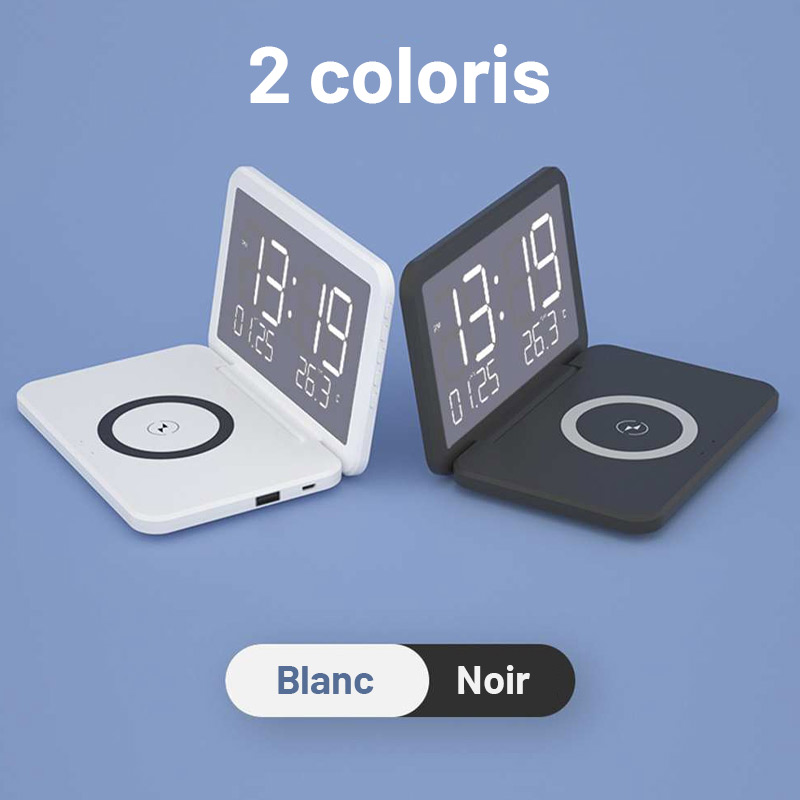 Station Réveil QINSON - Chargeur Induction 15W | Horloge | Réveil | Thermomètre