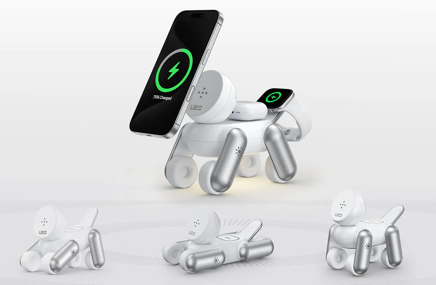 Station de charge sans fil MagDog 3 en 1 coloris Blanc en forme de chien