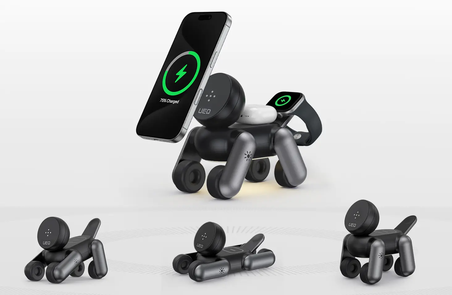 Station de charge sans fil MagDog 3 en 1 coloris Noir en forme de chien