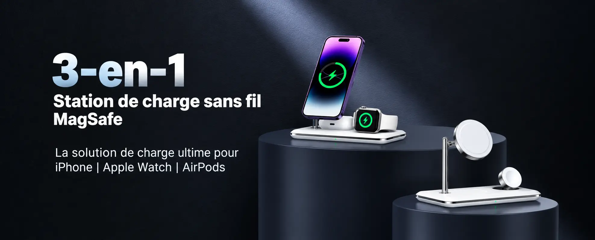 Station de charge sans fil MagSafe 3-en-1 UGREEN CD278 pour iPhone, Apple Watch et AirPods