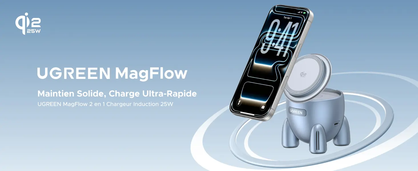 Chargeur Induction MagSafe UGREEN Uno 2-en-1