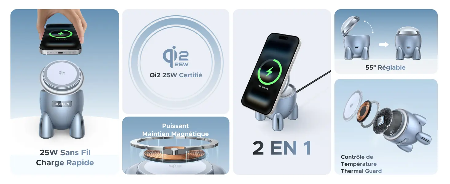 Chargeur Induction MagSafe UGREEN Uno 2-en-1