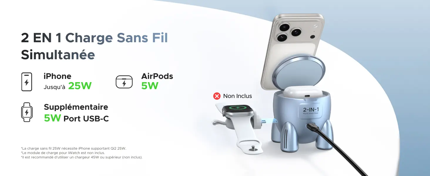 Chargeur Induction MagSafe UGREEN Uno 2-en-1