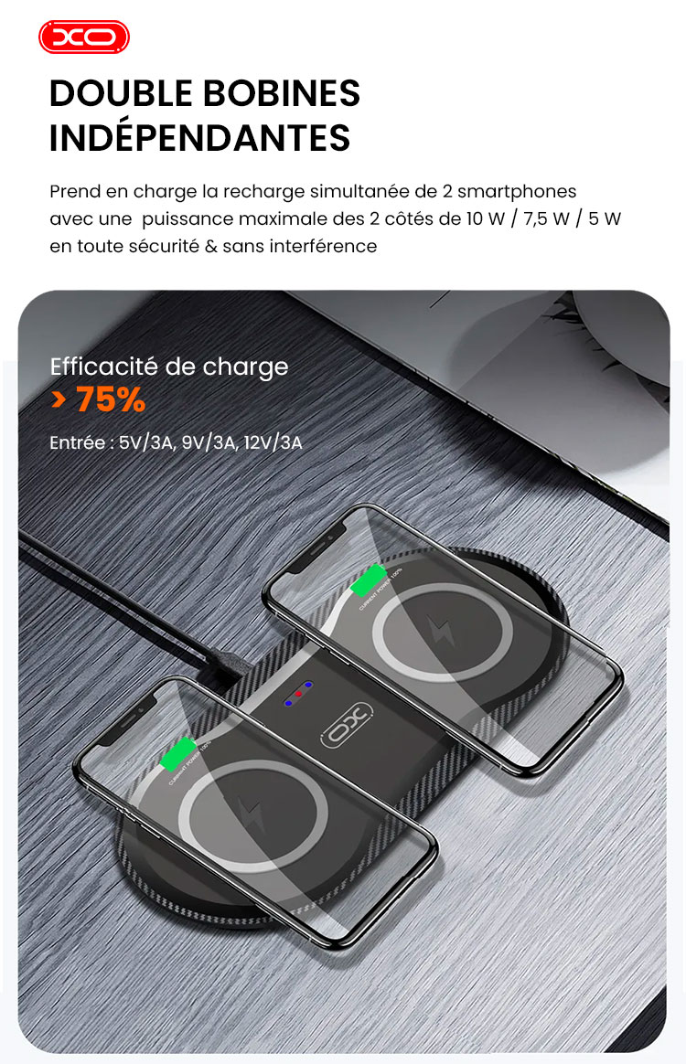 Chargeur Induction 2-en-1 XO WX025 - Charge Rapide 20W