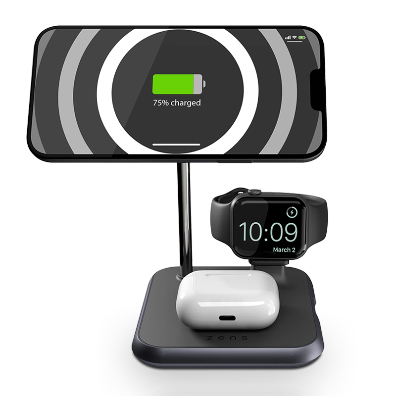 Chargeur Induction MagSafe ZENS 4-en-1 pour iPhone | AirPods | Apple Watch & Port USB-C