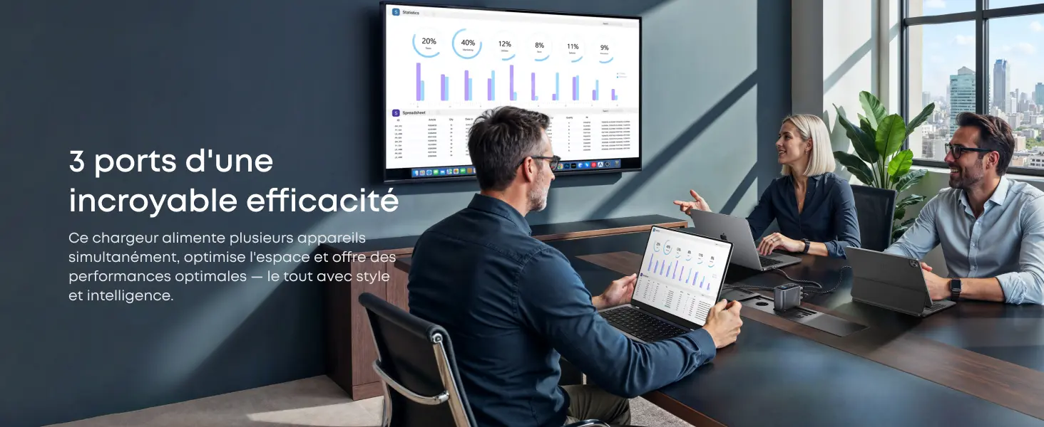 Synthèse des caractéristiques du chargeur Anker Prime GaN 160W - Prise en charge du protocole Anker (150W Max), puissance totale de 160W pour 3 appareils, stabilité de 140W max, écran intelligent intégré, application et broches pliables. Charge un seul port sans réduction de 220 à 240V. Mode IA 2.0 requiert un câble 5A ou EPR 240W pour la charge super rapide 2.0 de Samsung.