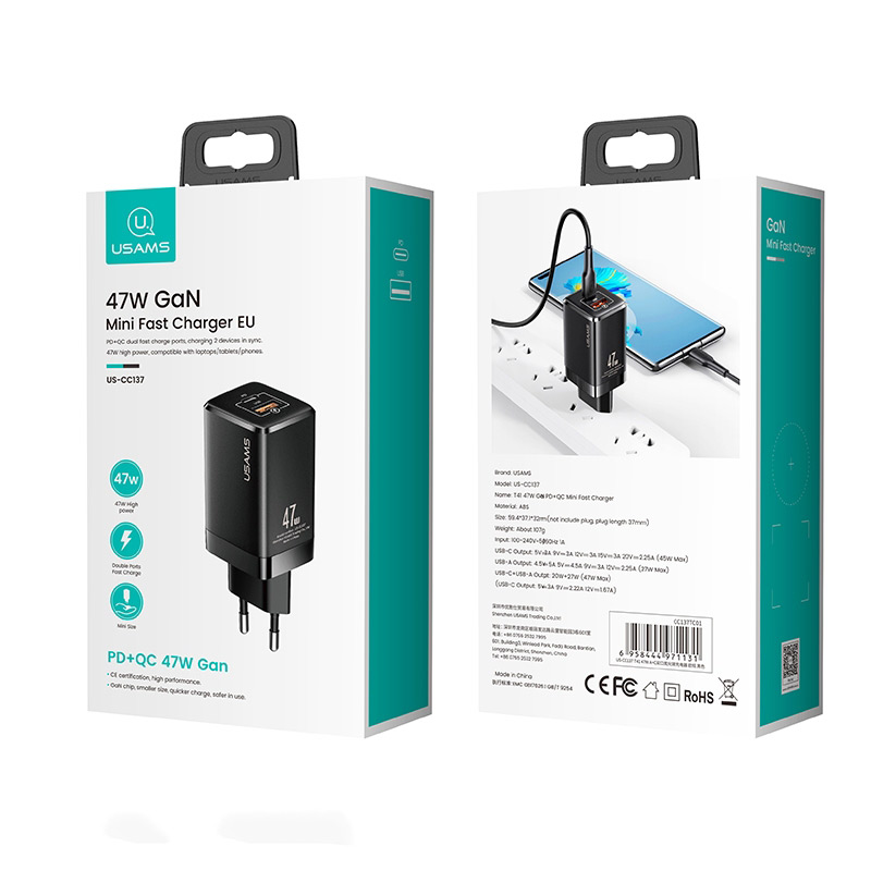 Chargeur GaN USAMS T41 47W