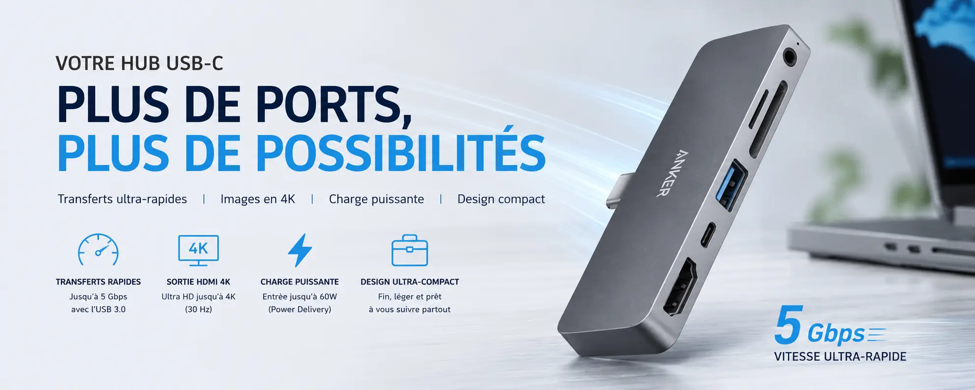 Hub USB-C ANKER PowerExpand Direct 6-en-1 avec transferts jusqu'à 5 Gb/s