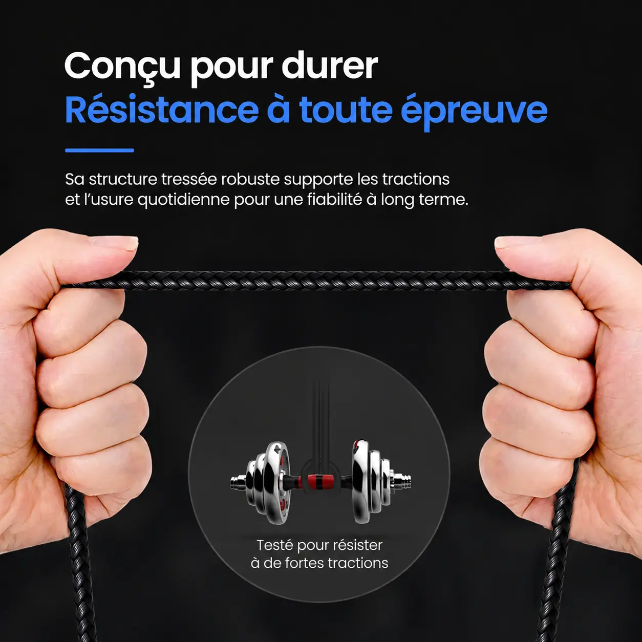 Test de résistance à la traction montrant la solidité du câble Blavec Raptor