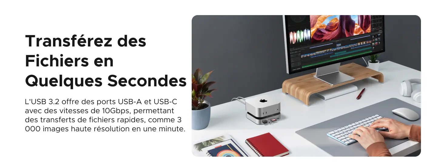 Transfert de fichiers jusqu'à 10 Gbps avec le dock UGREEN CM841 pour Mac Mini M4