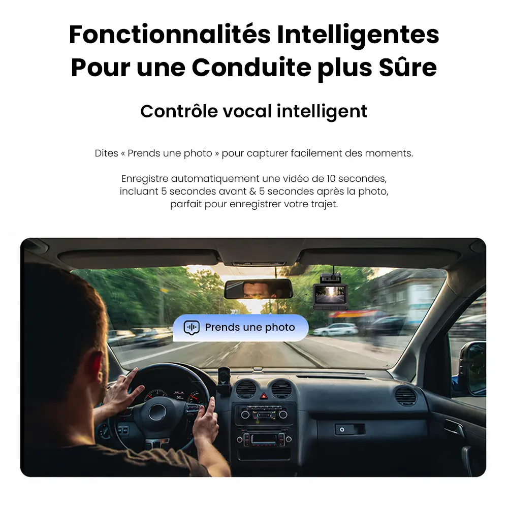 Commande vocale intelligente pour prendre une photo en roulant avec la DDPAI Z50 Pro.