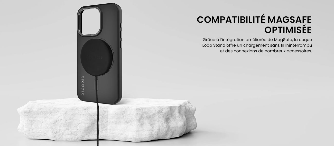 Coque MagSafe DECODED Loop Stand en Plastique Recyclé Translucide pour iPhone 15 Pro